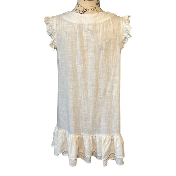 Skylar + Madison Button Dress Ivory Ruffle Trim Tiered V-Neck Mini Rayon Linen L - Picture 4 of 6